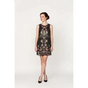 Chelsea & Violet Black Mini Dress with Gold Floral Detailing